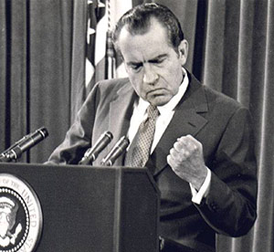 Richard Nixon at press conference crop